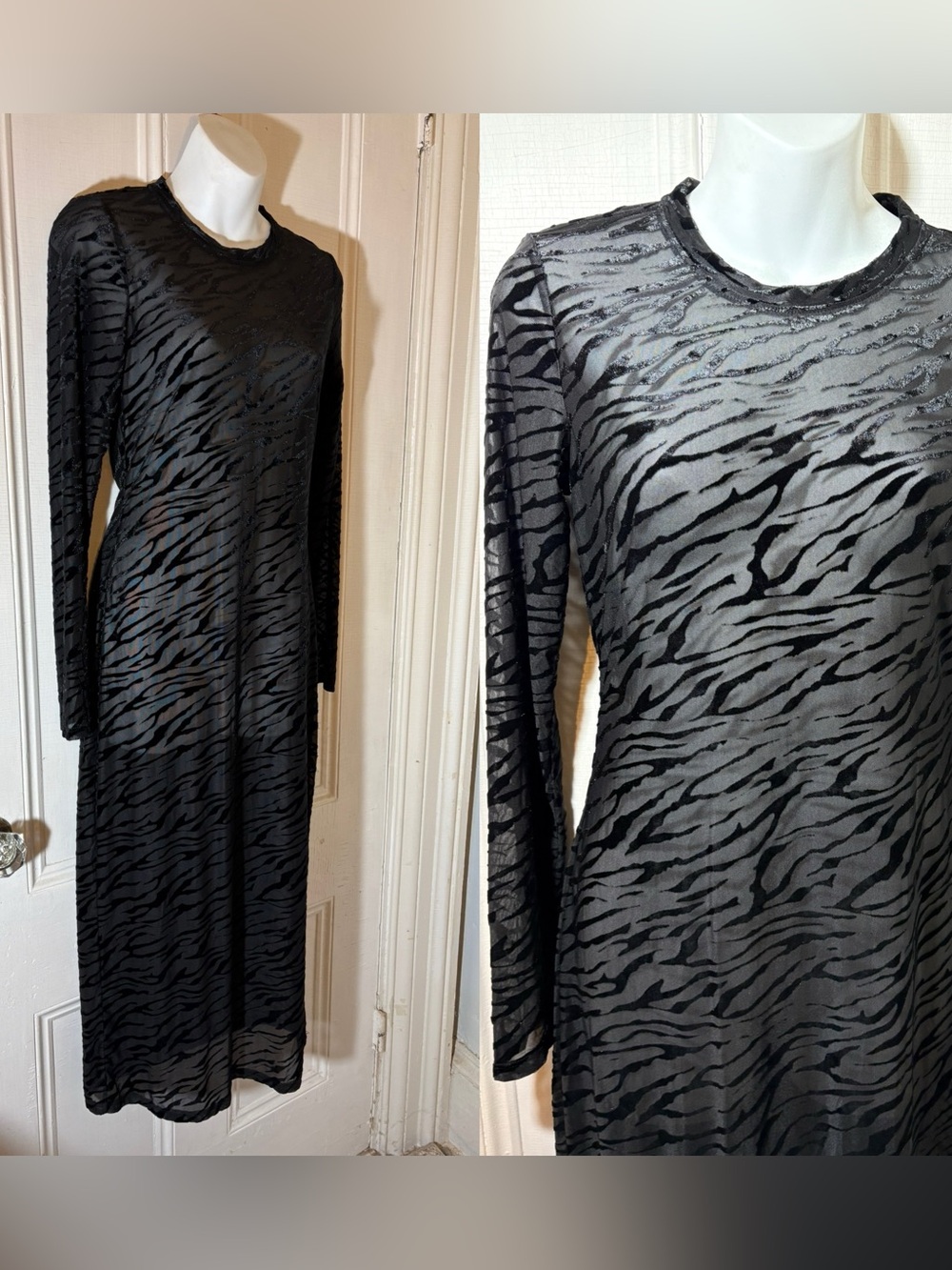 Bar III 90s look sheer velvet burnout zebra print body con dress small